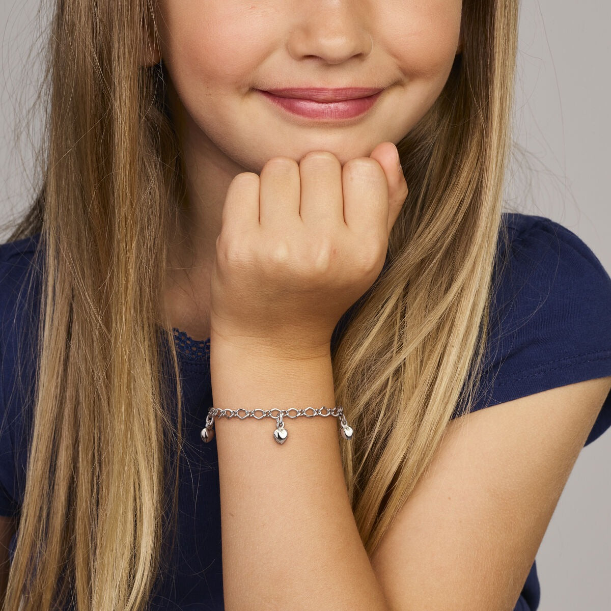 Rhodiniertes 925er Silberarmband für Kinder mit Herzchen