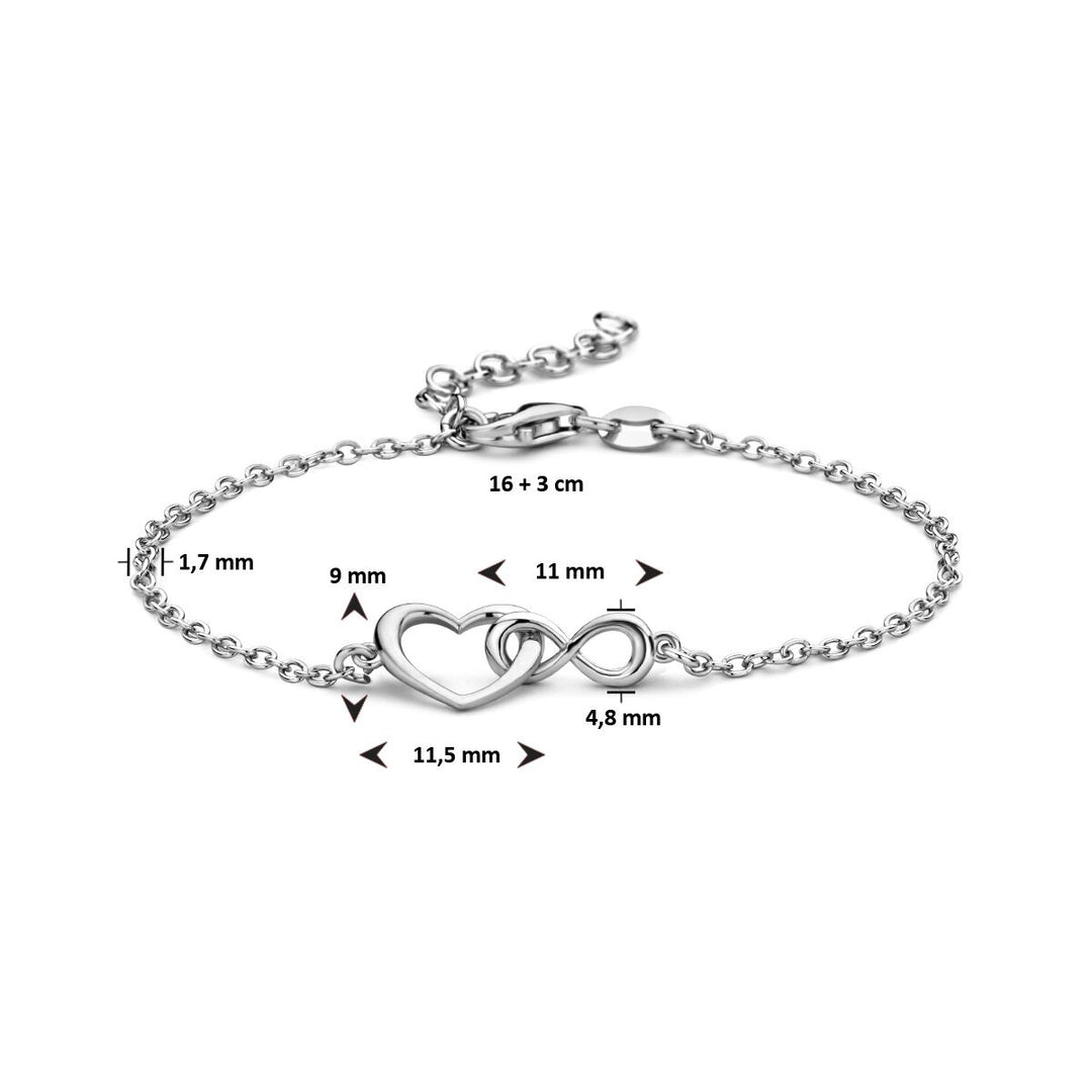 Gerhodineerd 925 Zilveren Armband Hart en Infinity