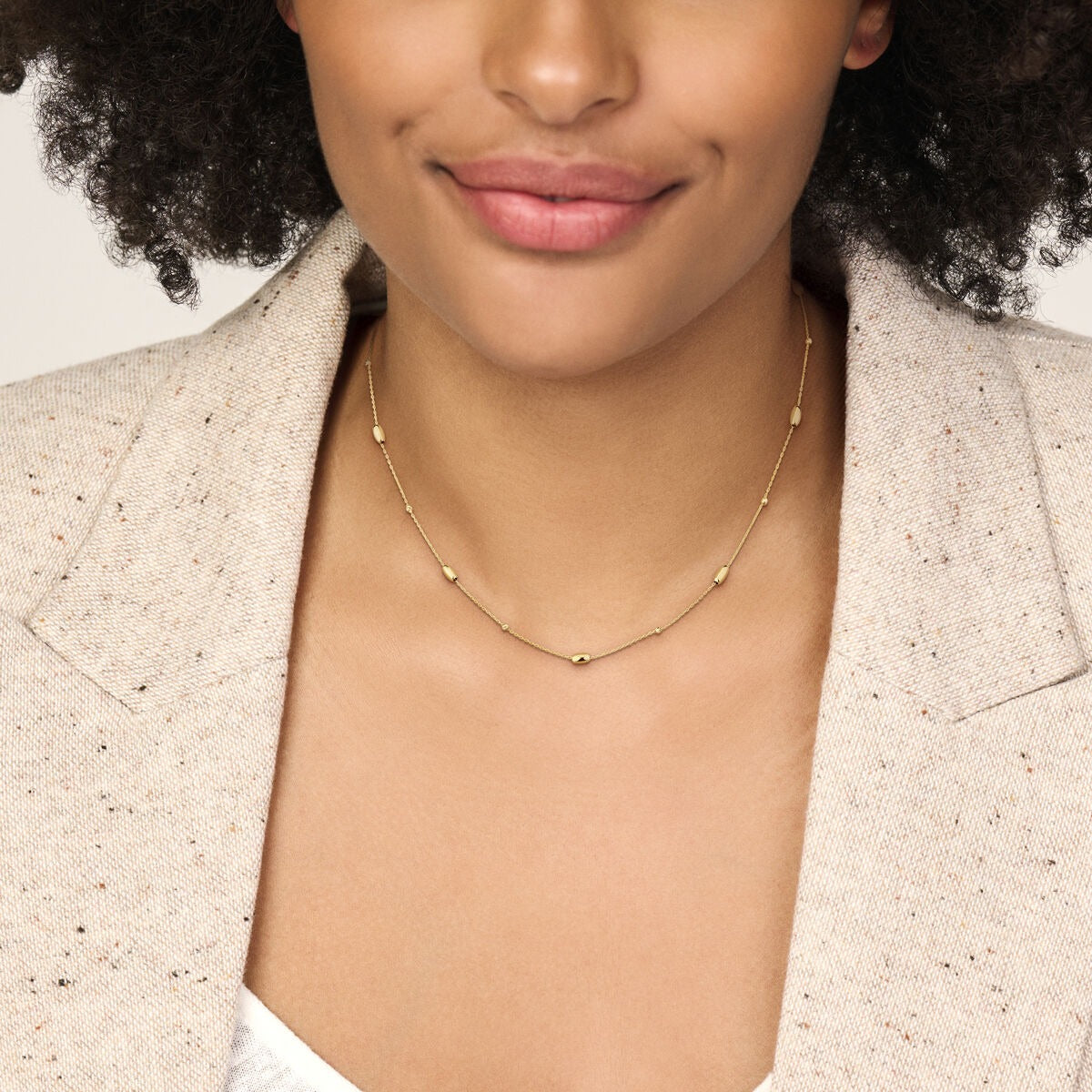 14 Karat Gelbgold Halskette mit Kügelchen und Stabelementen