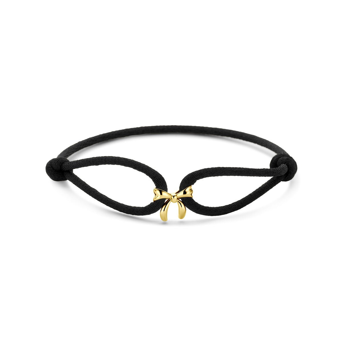 Schwarzes Satinarmband mit einer 14-karätigen gelbgoldenen Schleife