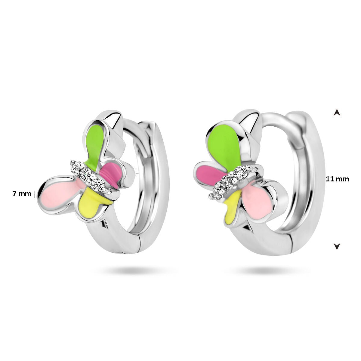 Kinder-Klappcreolen aus rhodiniertem 925er Silber mit Schmetterling und Zirkonia
