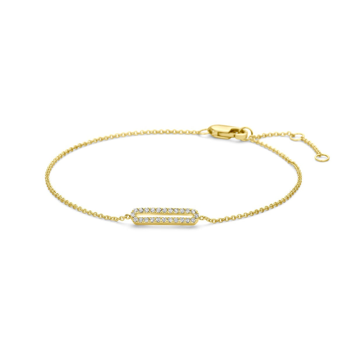 Armband aus 14k Gelbgold mit diamantbesetztem, rechteckigem Anhänger