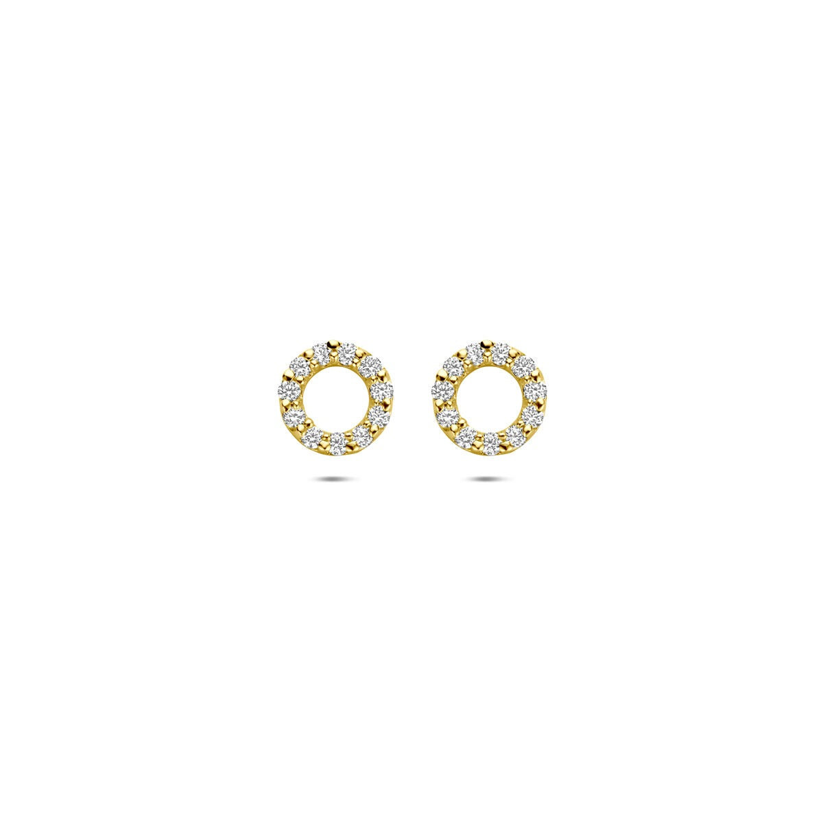 9k gelbgoldene Ohrstecker mit Zirkonia, runde Form und funkelnden Steinen