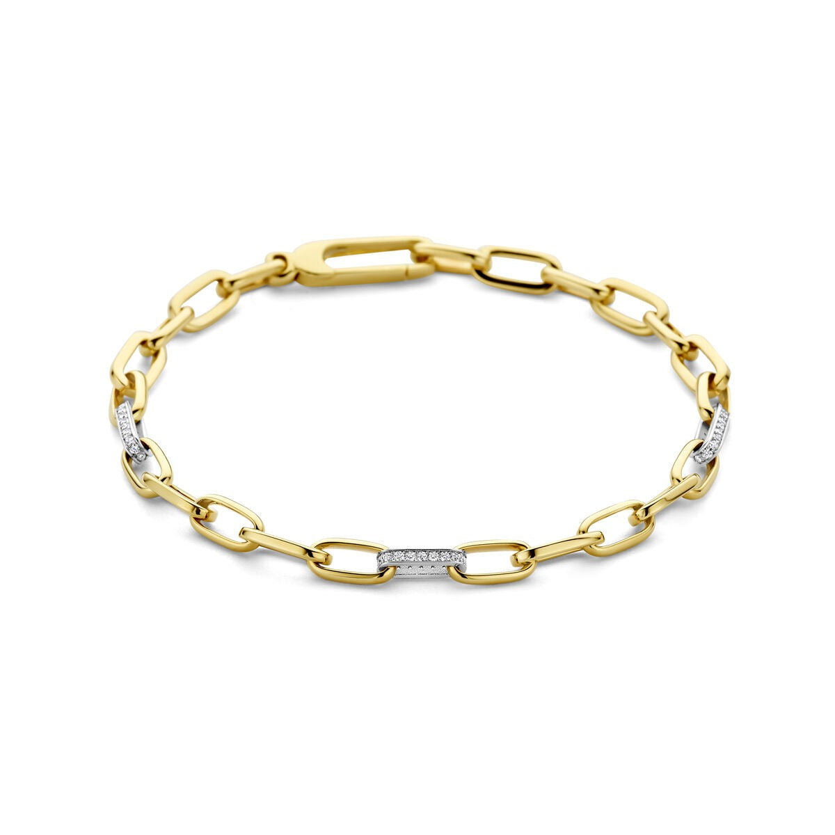 Bicolor Armband aus 14k Gelb- und Weißgold mit Diamanten in der Mitte der Glieder