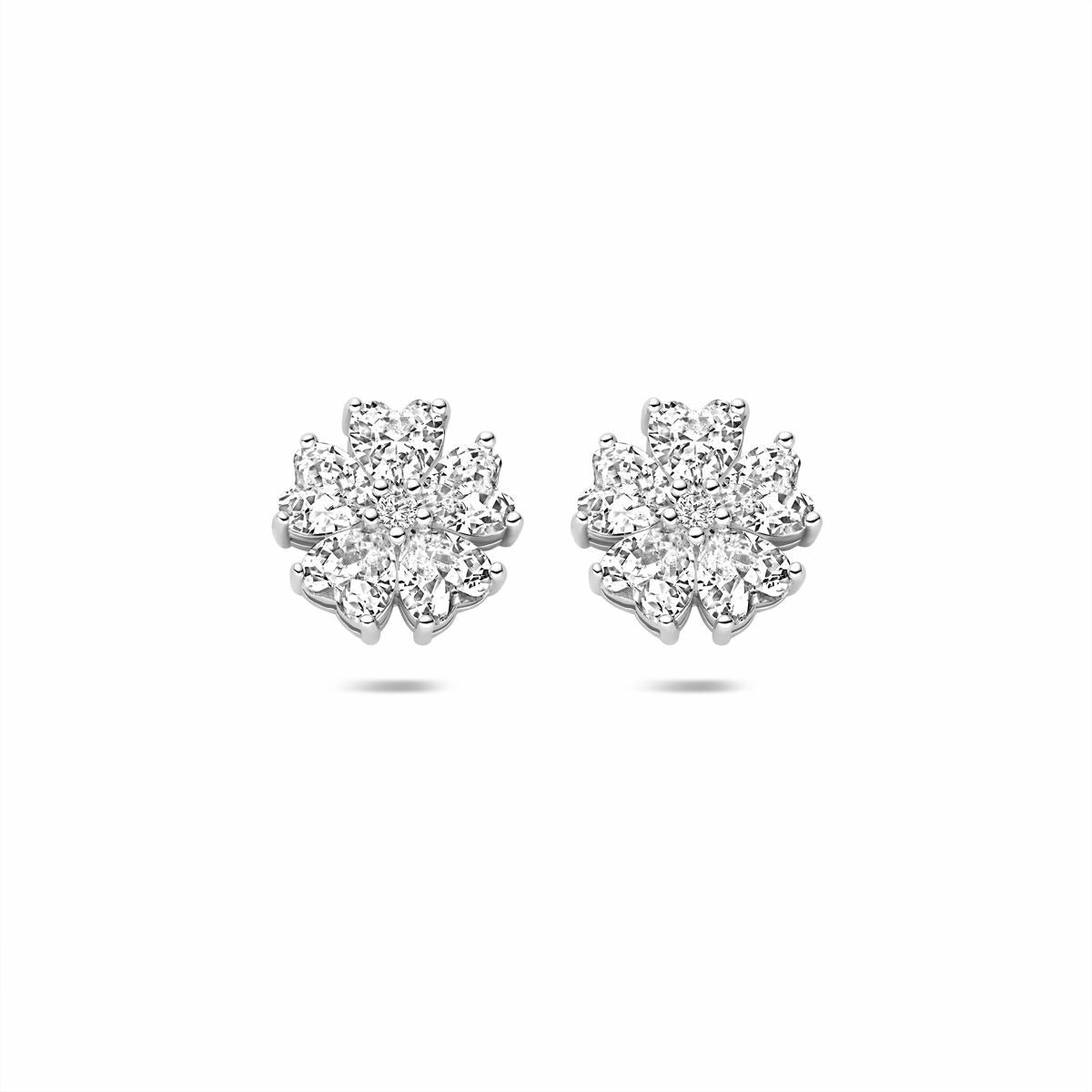 Gerhodineerde Silberohrringe mit Zirkonia in Blumenform und funkelndem Design