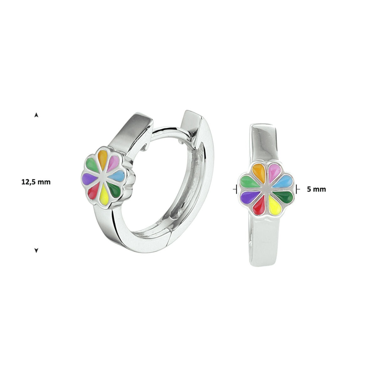 Rhodinierte Kinderohrringe aus Silber mit Blumen-Emaille – 12,5 mm