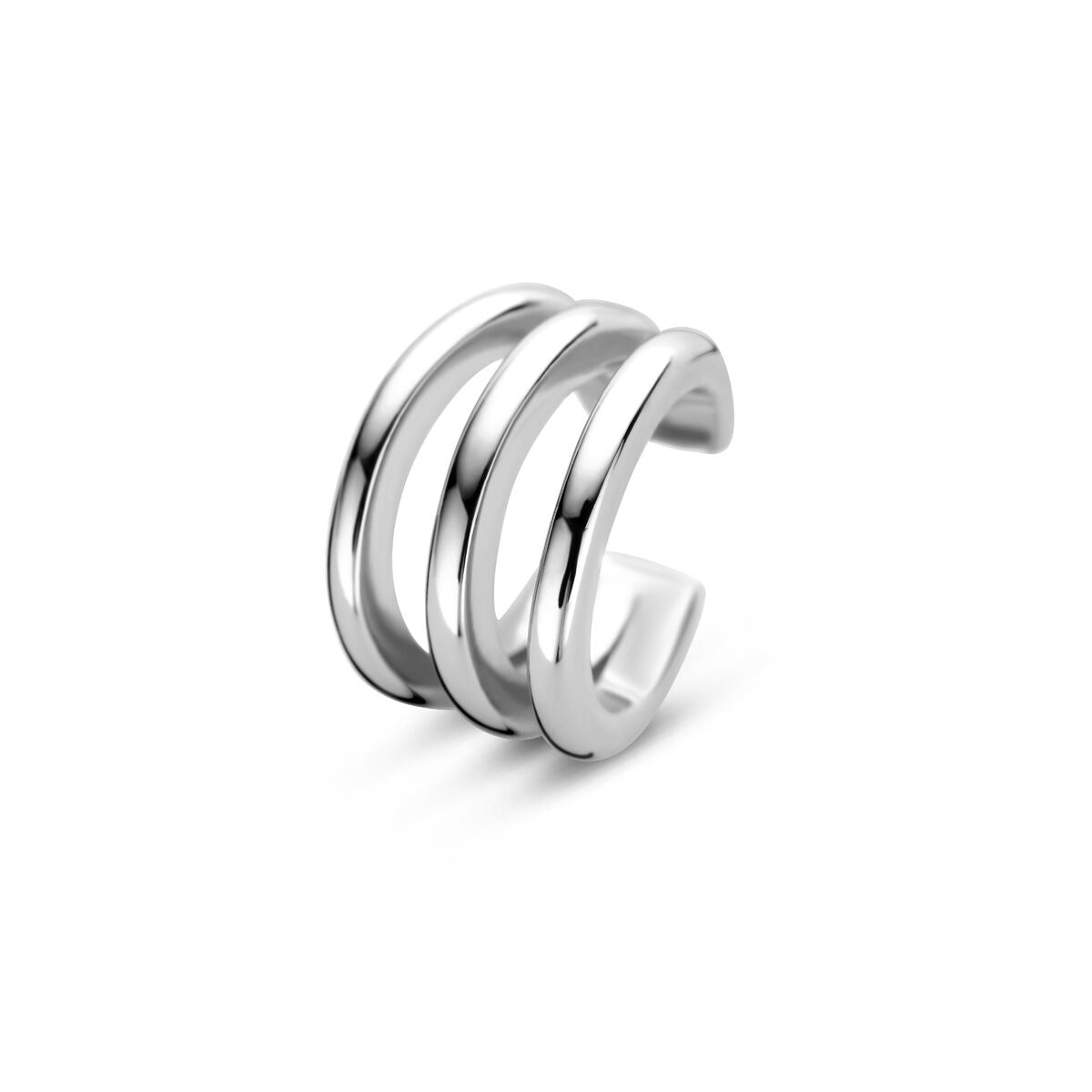 Gerhodinierter silberner Ear Cuff mit drei geschwungenen Ringen