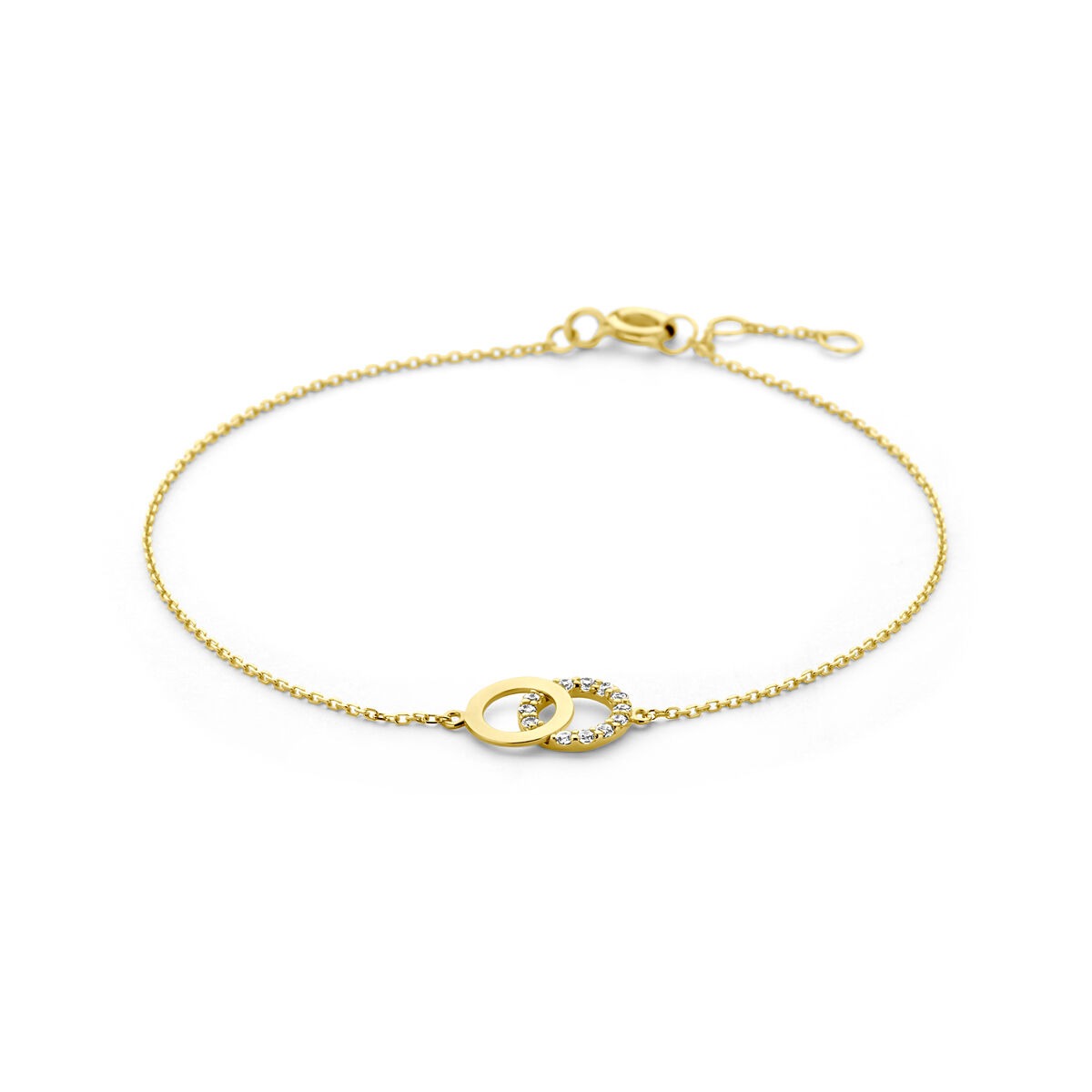 Armband aus 9k gelbgold mit Zirkonia, feine Kette und ovalem Anhänger