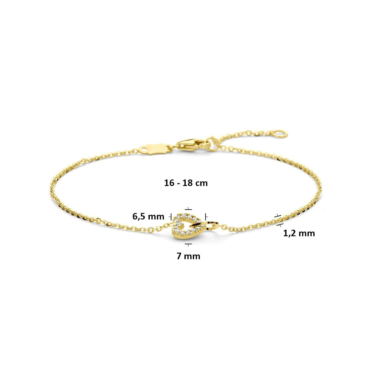 14 Karat Gelbgold Herzarmband mit Zirkonia