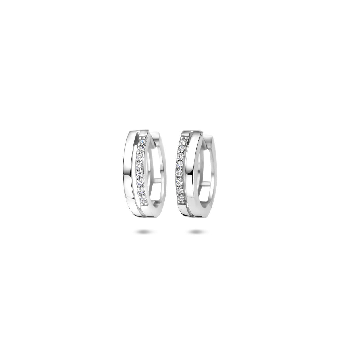 Silberne Klappohrringe aus rhodiniertem 925 Silber mit Zirkonia-Steinen