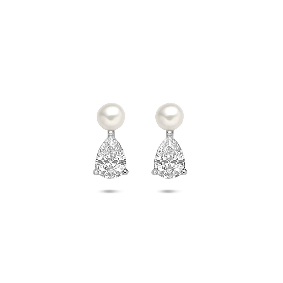 Silberne Ohrstecker mit einer Perle und Zirkonia, rhodiniertes 925 Silber