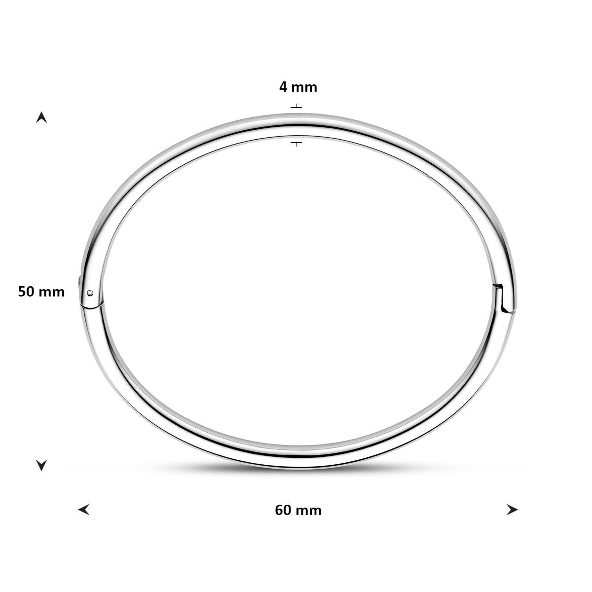 Damen-Armreif aus Stahl mit Scharnier, silberfarben, 4 mm, 60 mm