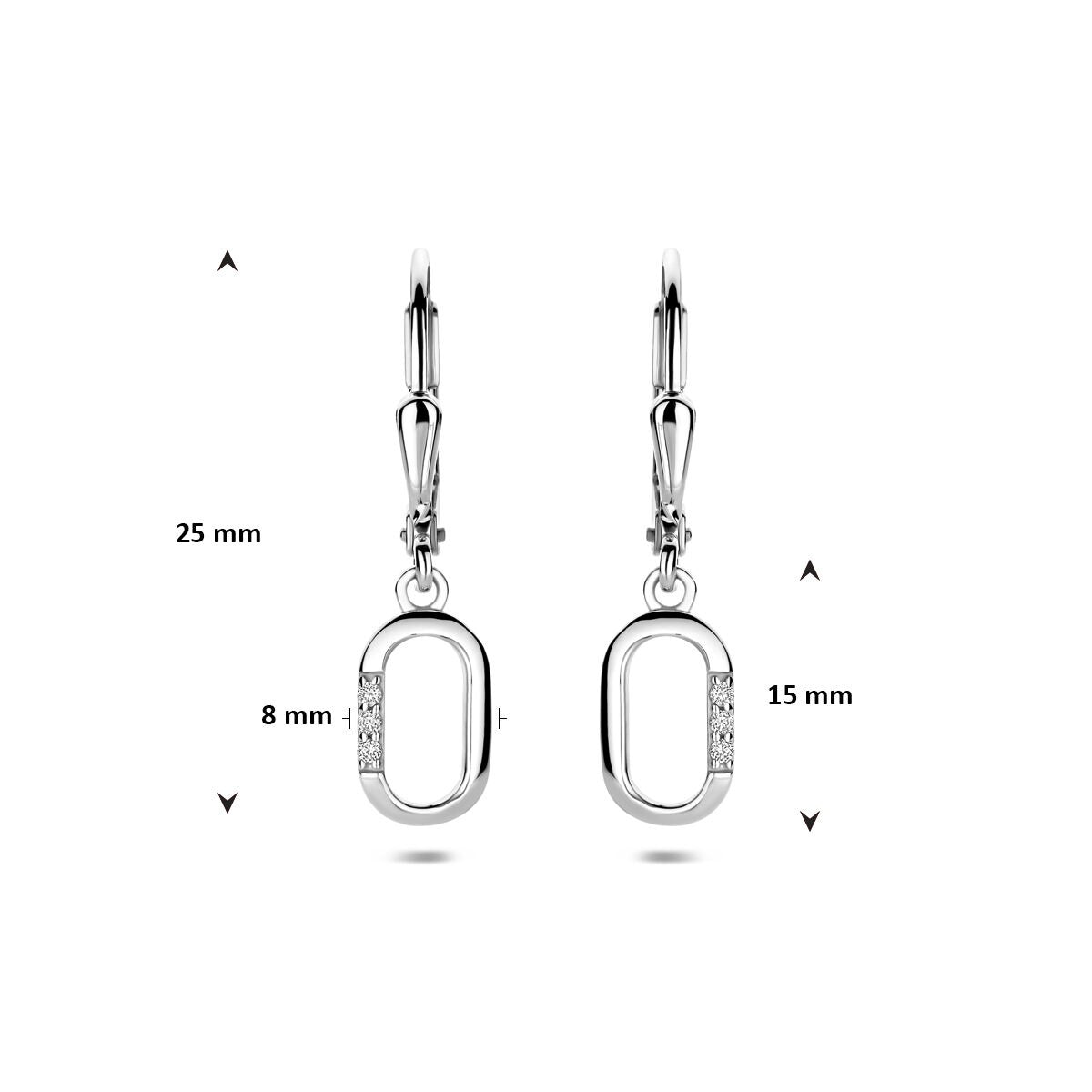 Silberne Ohrhänger mit Zirkonia – rhodiniertes Entourage-Design 25 mm