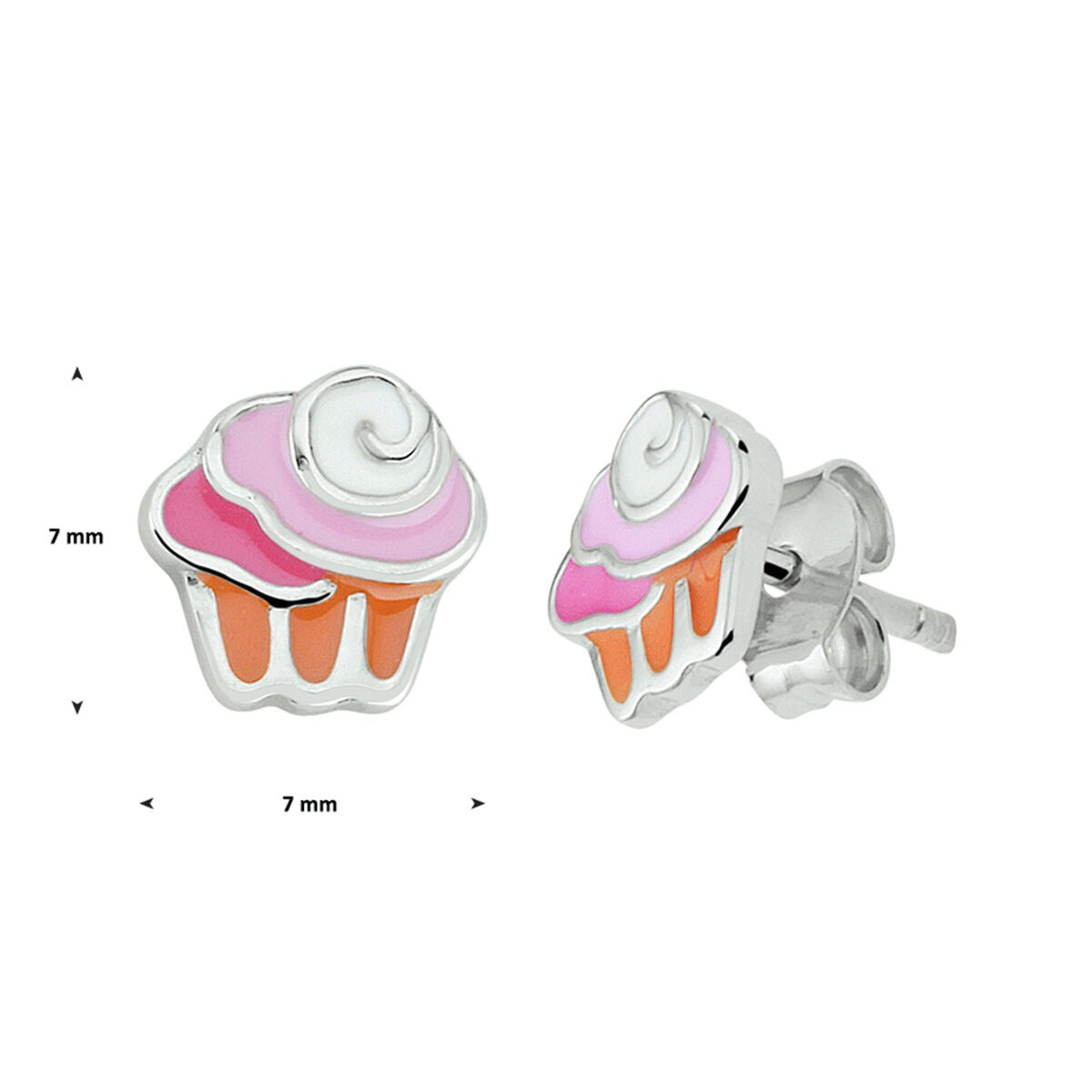 Ohrstecker Cupcake Silber – rhodiniert mit farbiger Emaille