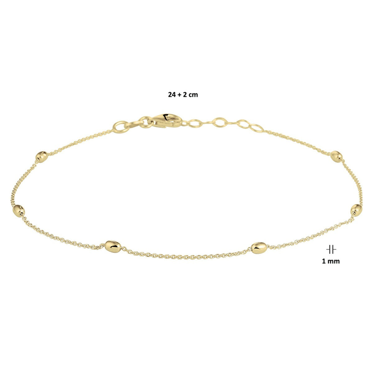 Vergoldetes Silber-Fußkettchen für Damen – Gelbgold auf 925er Silber mit ovalen Kügelchen