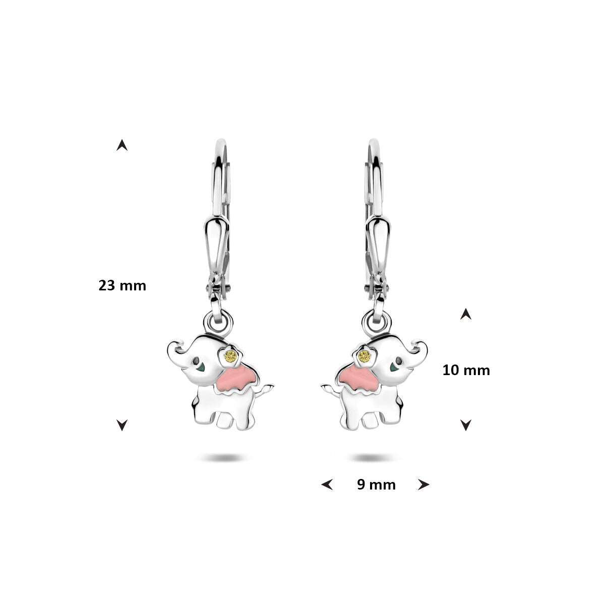 Kinderohrringe Elefant aus rhodiniertem 925er Silber mit Emaille und Zirkonia 23 mm