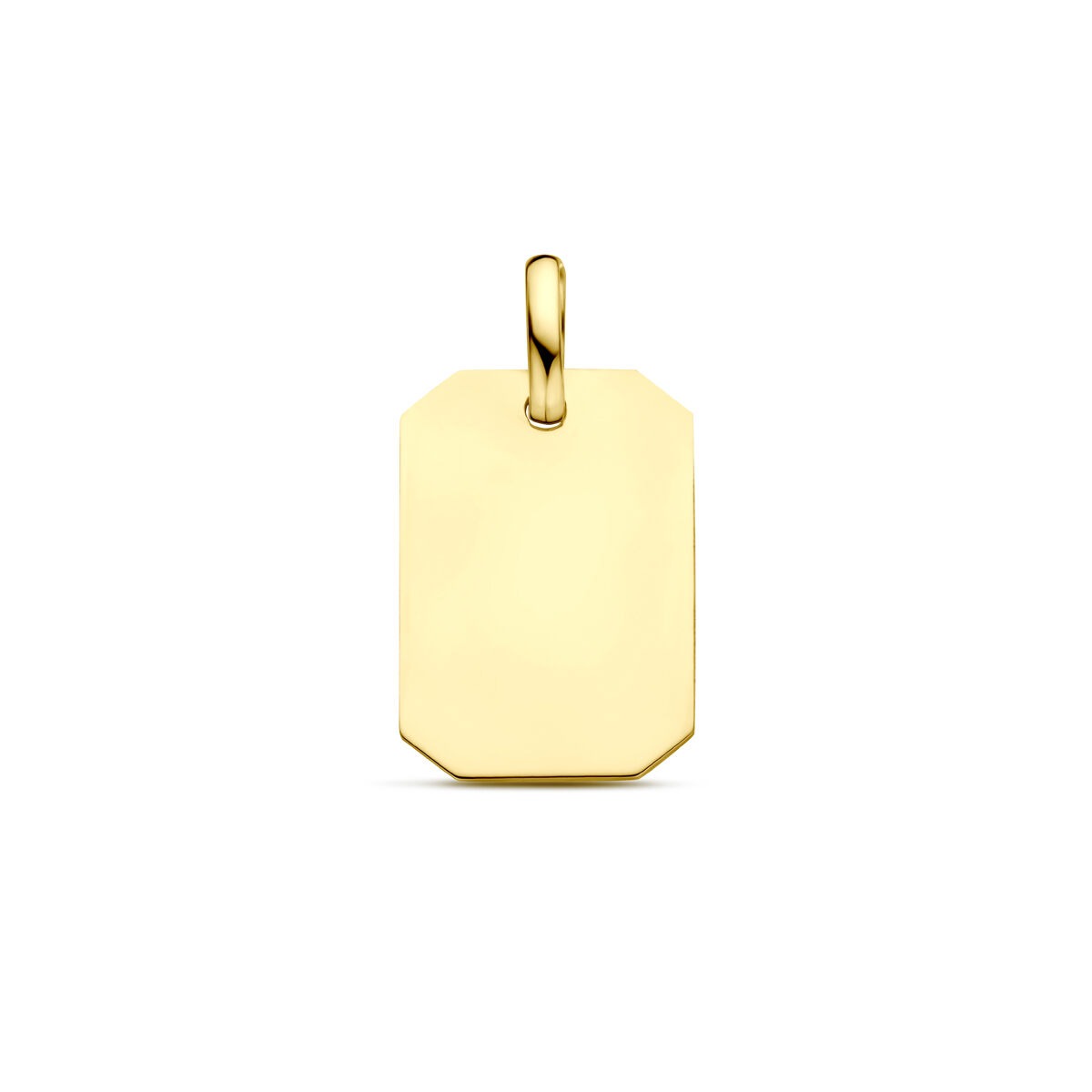 Gravuranhänger aus 9 Karat goldfarbenem Material in rechteckiger Form