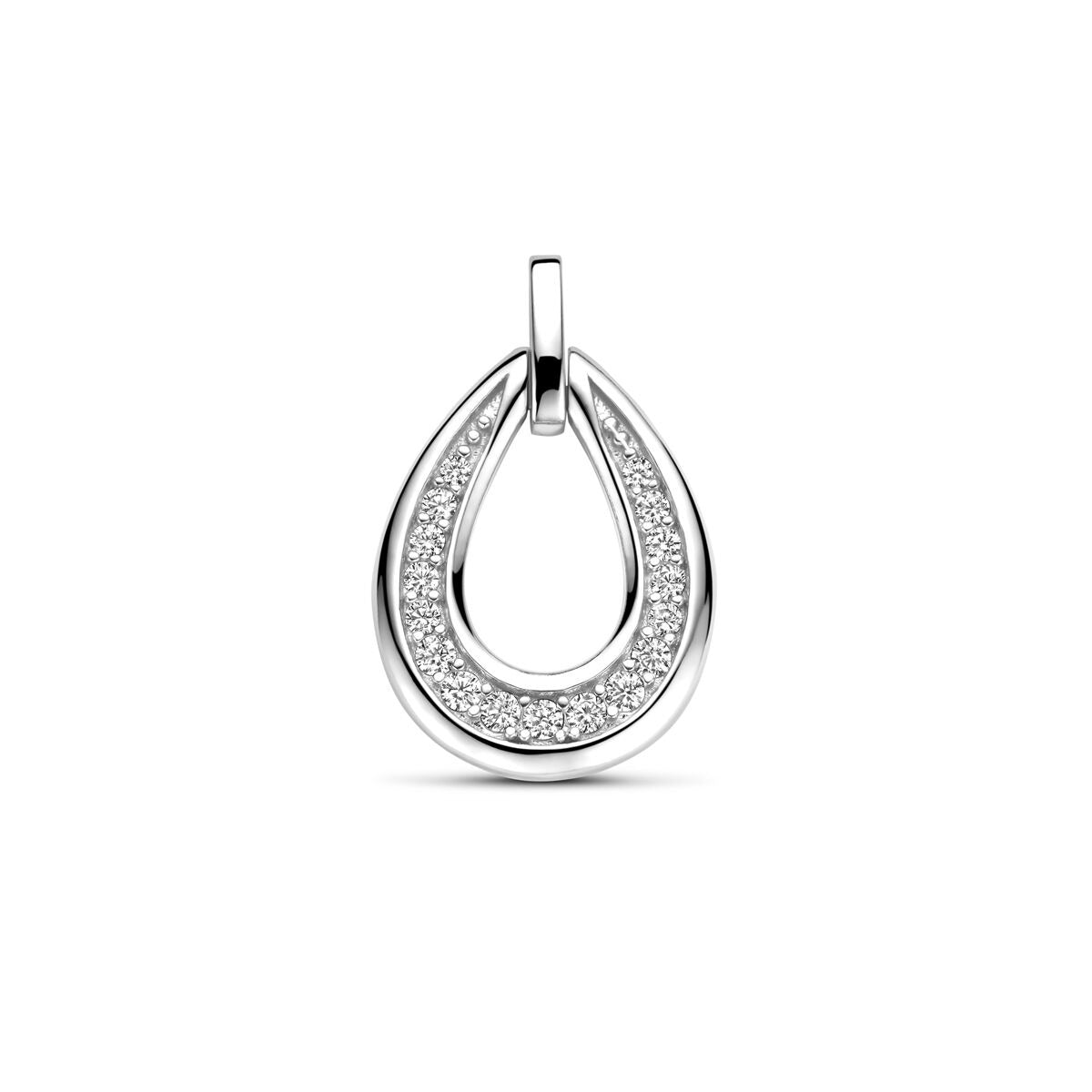 Hänger aus rhodiniertem Silber mit Zirkonia in einer modernen, geschwungenen Form