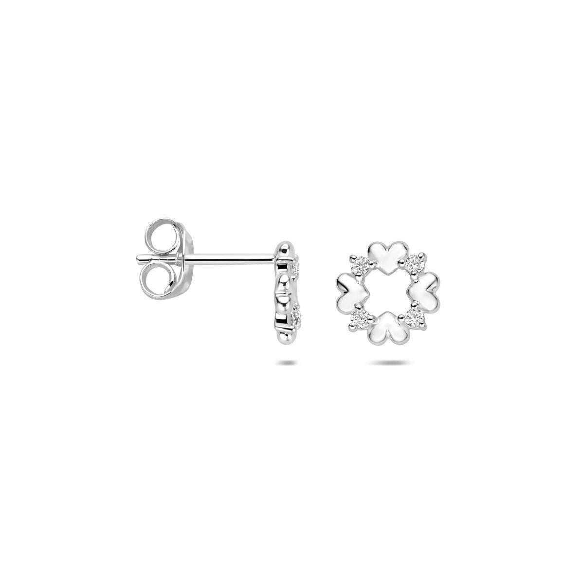 Rhodinierte Herz-Ohrstecker aus Silber mit Zirkonia