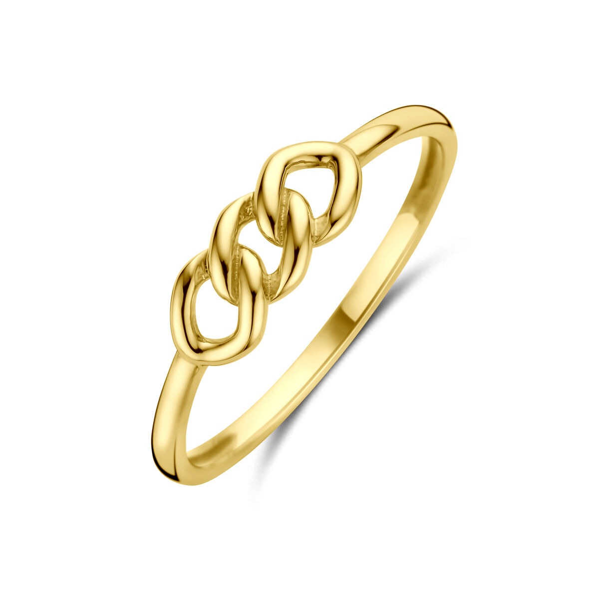 Damenring aus 14k Gelbgold mit verschlungenem Design und glänzender Oberfläche