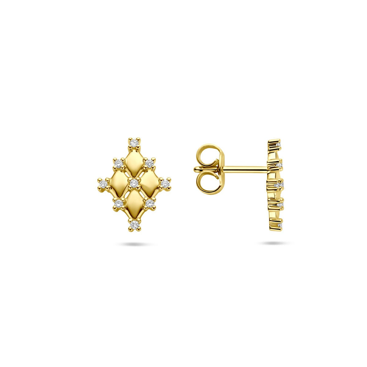 14 Karat Gelbgold Ohrstecker mit Diamant – 12 x 9 mm, rautenförmig