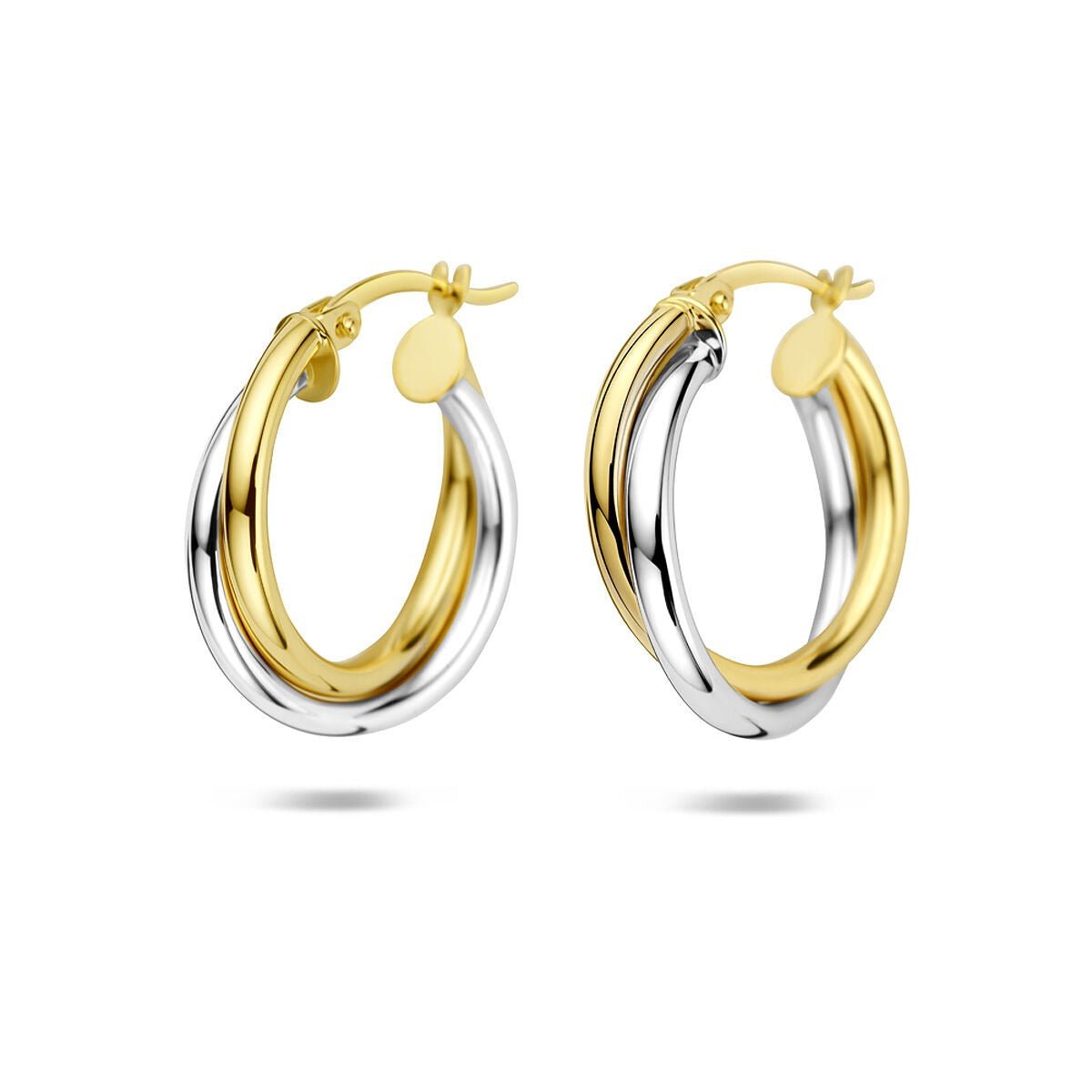 Bicolor Creolen aus 14k Gelbgold und Weißgold mit geschwungenem Design
