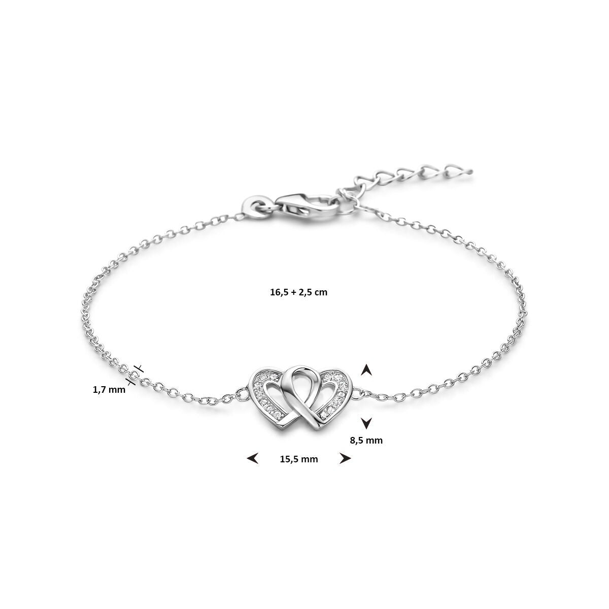 Silberarmband mit Herz und Zirkonia – rhodiniertes 925er Silber