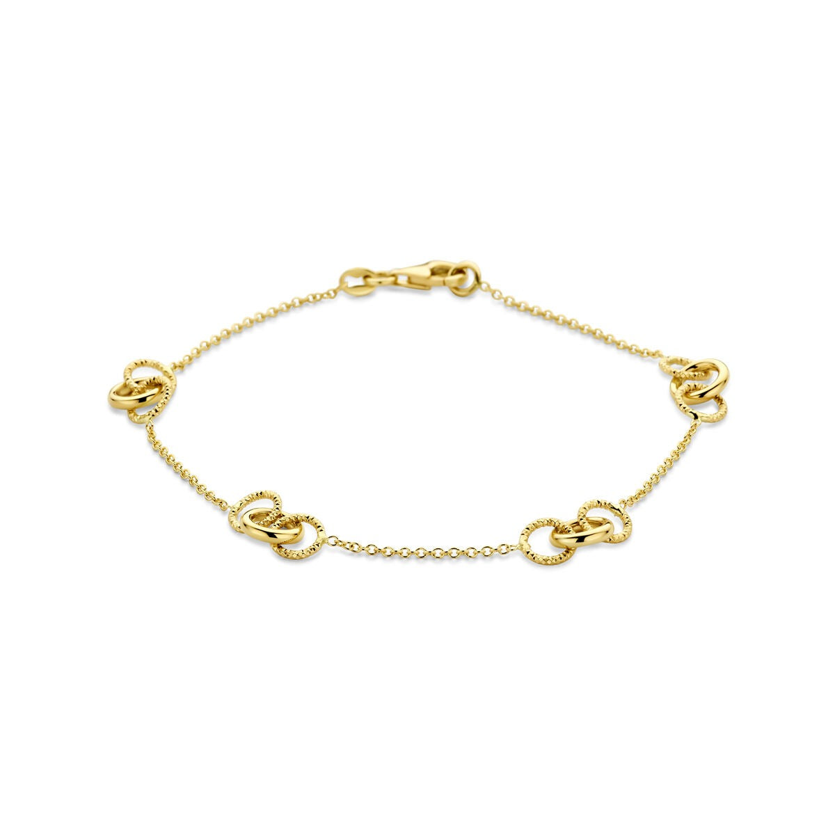 Armband aus 14k Gelbgold mit runden Elementen und feiner Gliederkette