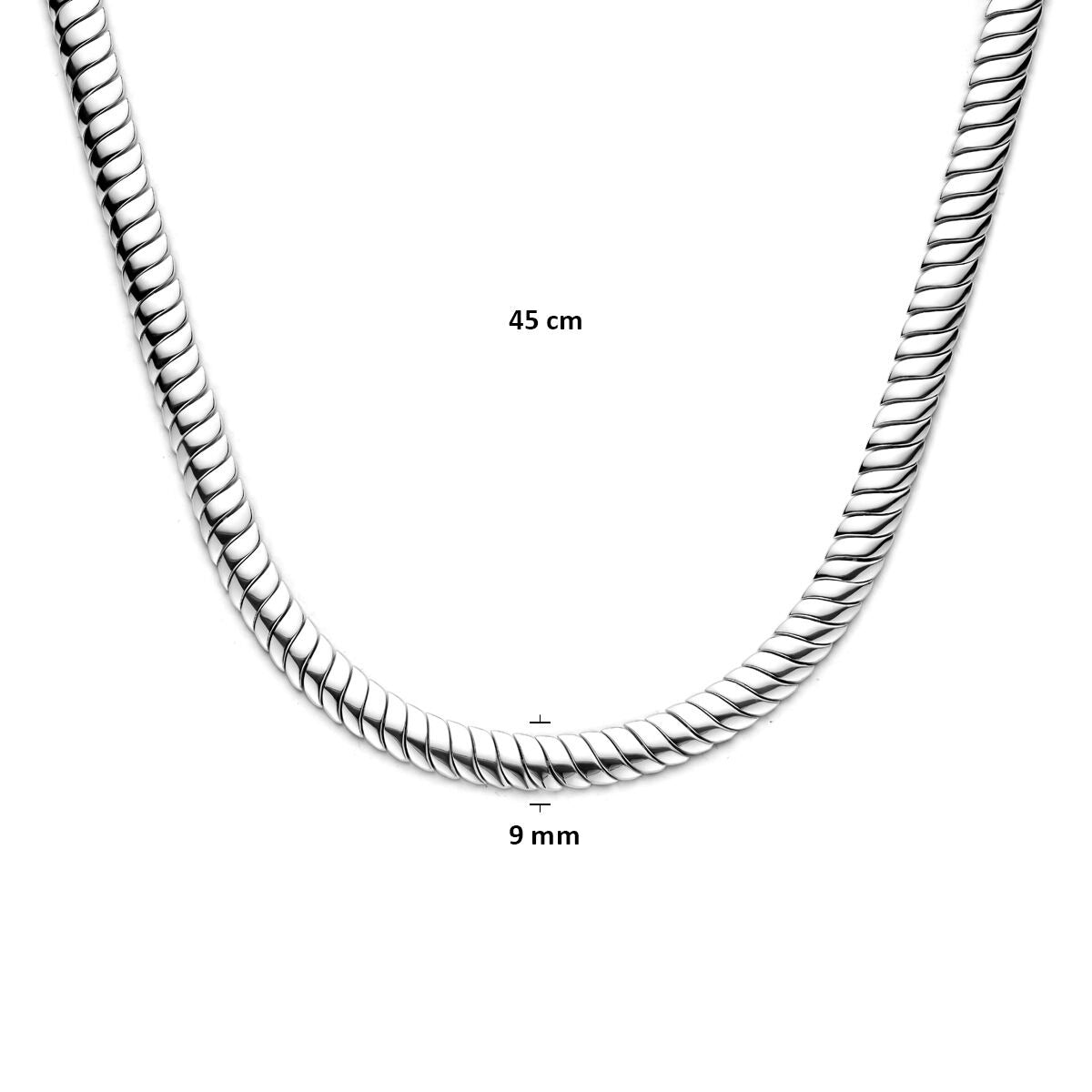 Silberne Damenkette – Omega-Glied rhodiniertes Silber 9 mm 45 cm