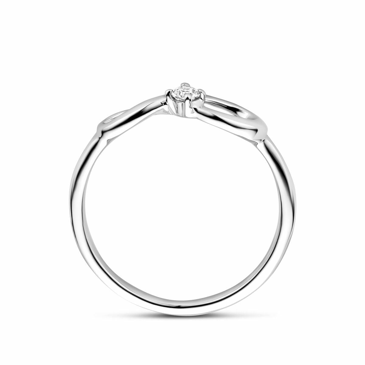 Damenring aus rhodiniertem Silber mit Unendlichkeitssymbol und Zirkonia – 6,5 mm breit