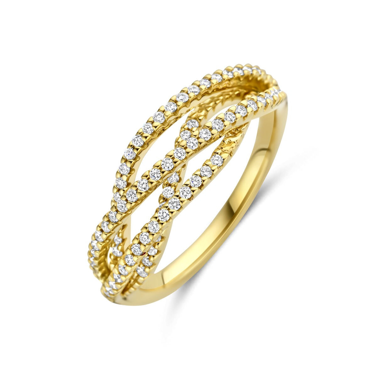 Damenring aus 14k Gelbgold mit funkelnden Diamanten in gewundener Form