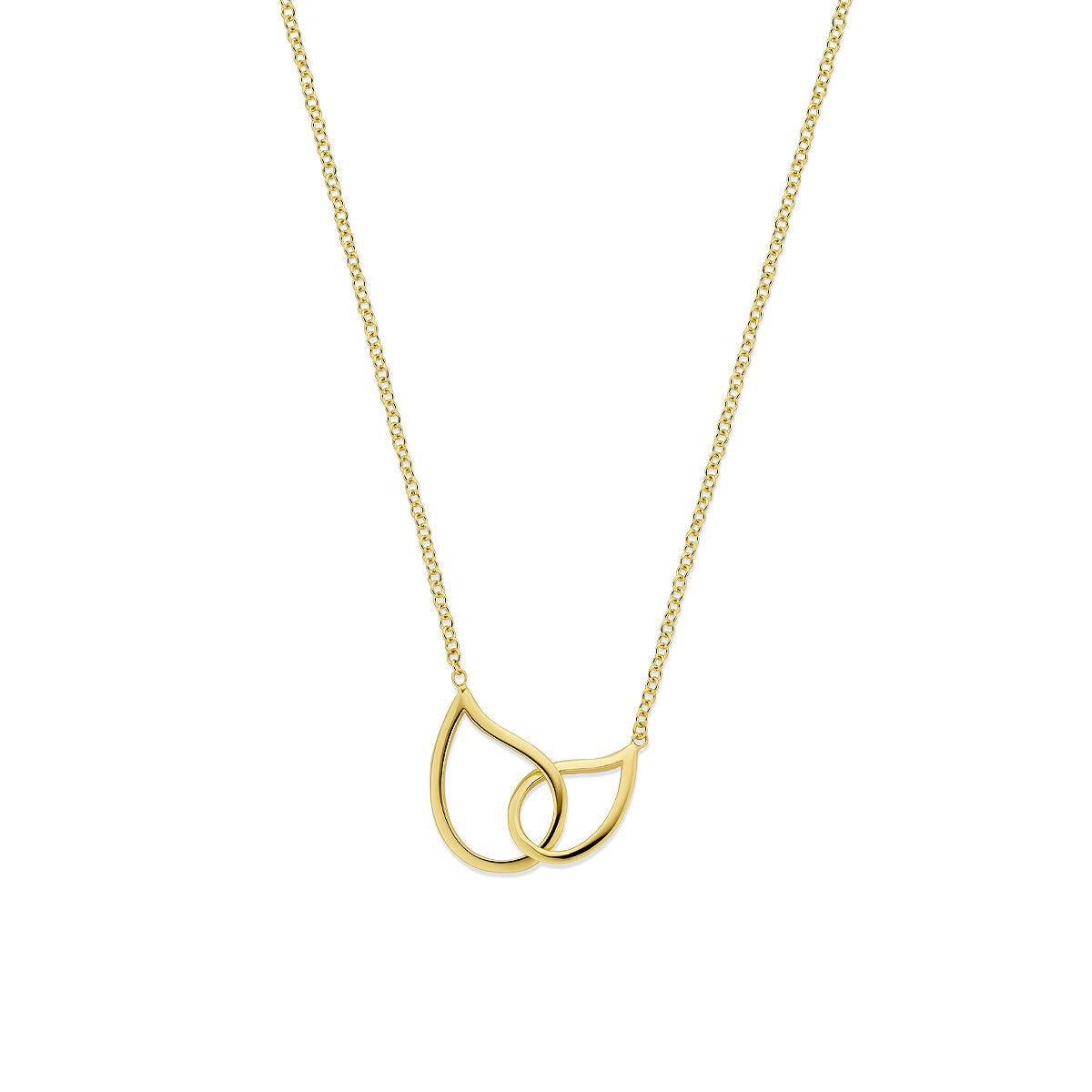 Halskette aus 14k Gelbgold mit doppeltem Tropfenanhänger in geschwungener Form