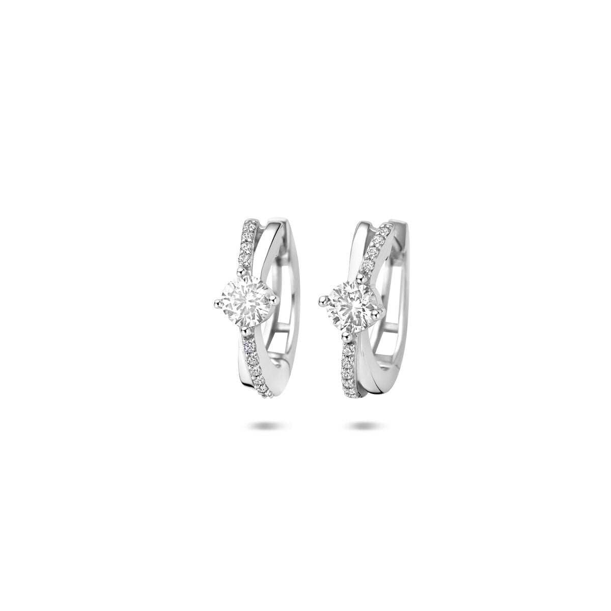 Klapp-Ohrringe aus rhodiniertem 925 Silber mit Zirkonia und funkelnden Details