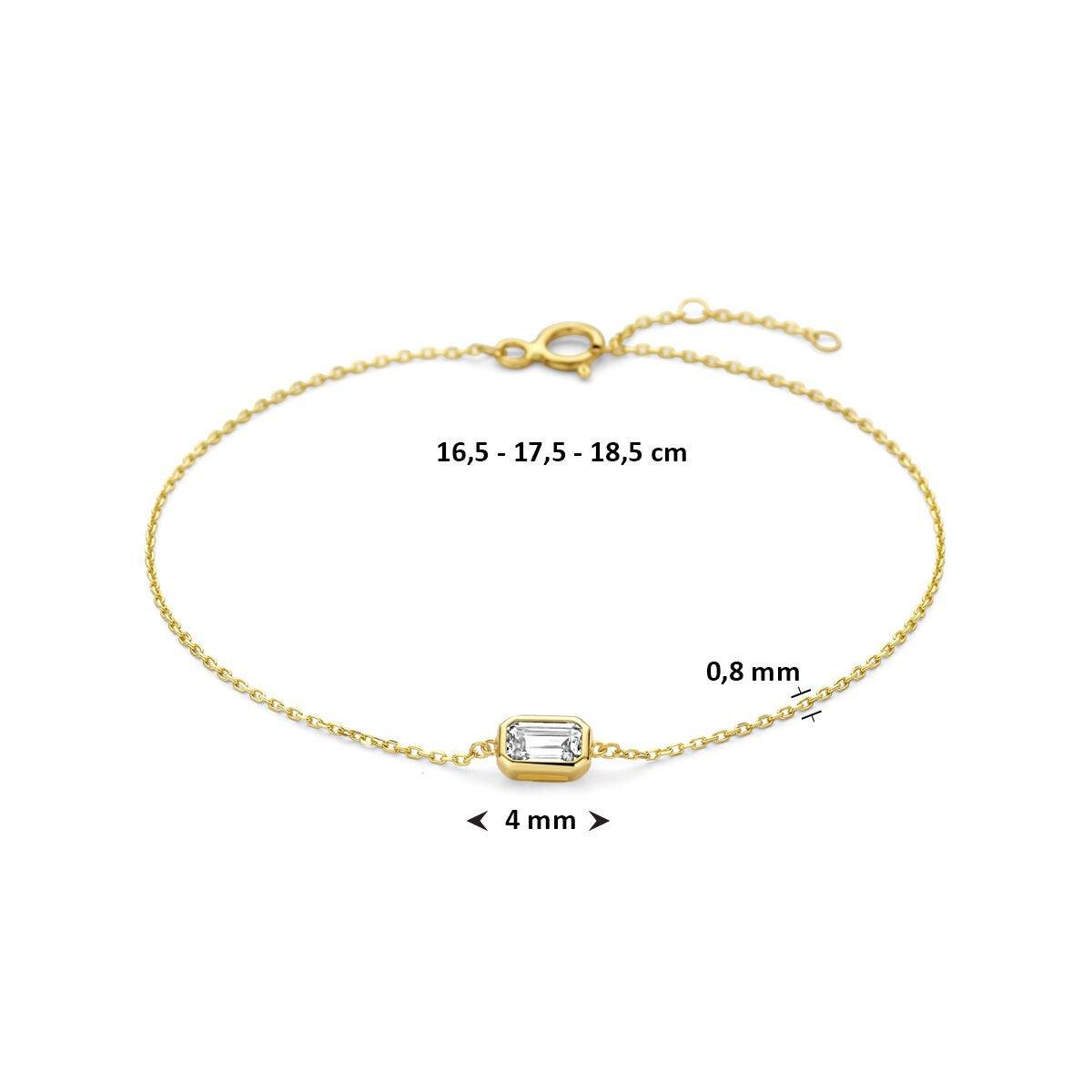 14k Gelbgoldarmband mit smaragdgeschliffenem Zirkonia