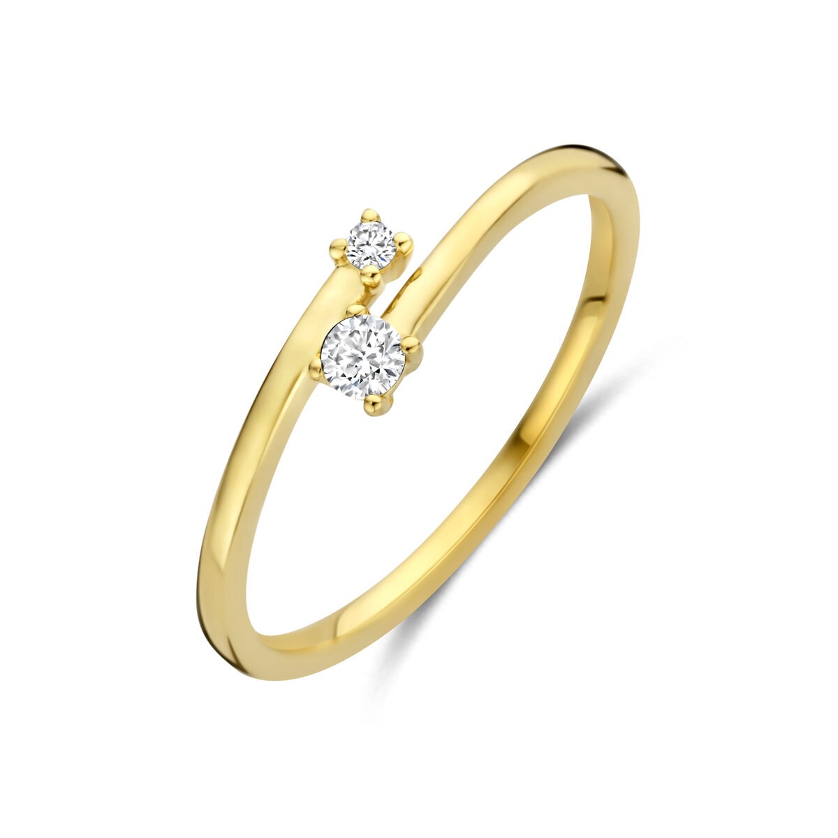 Damenring aus 14k Gelbgold mit zwei funkelnden Diamanten
