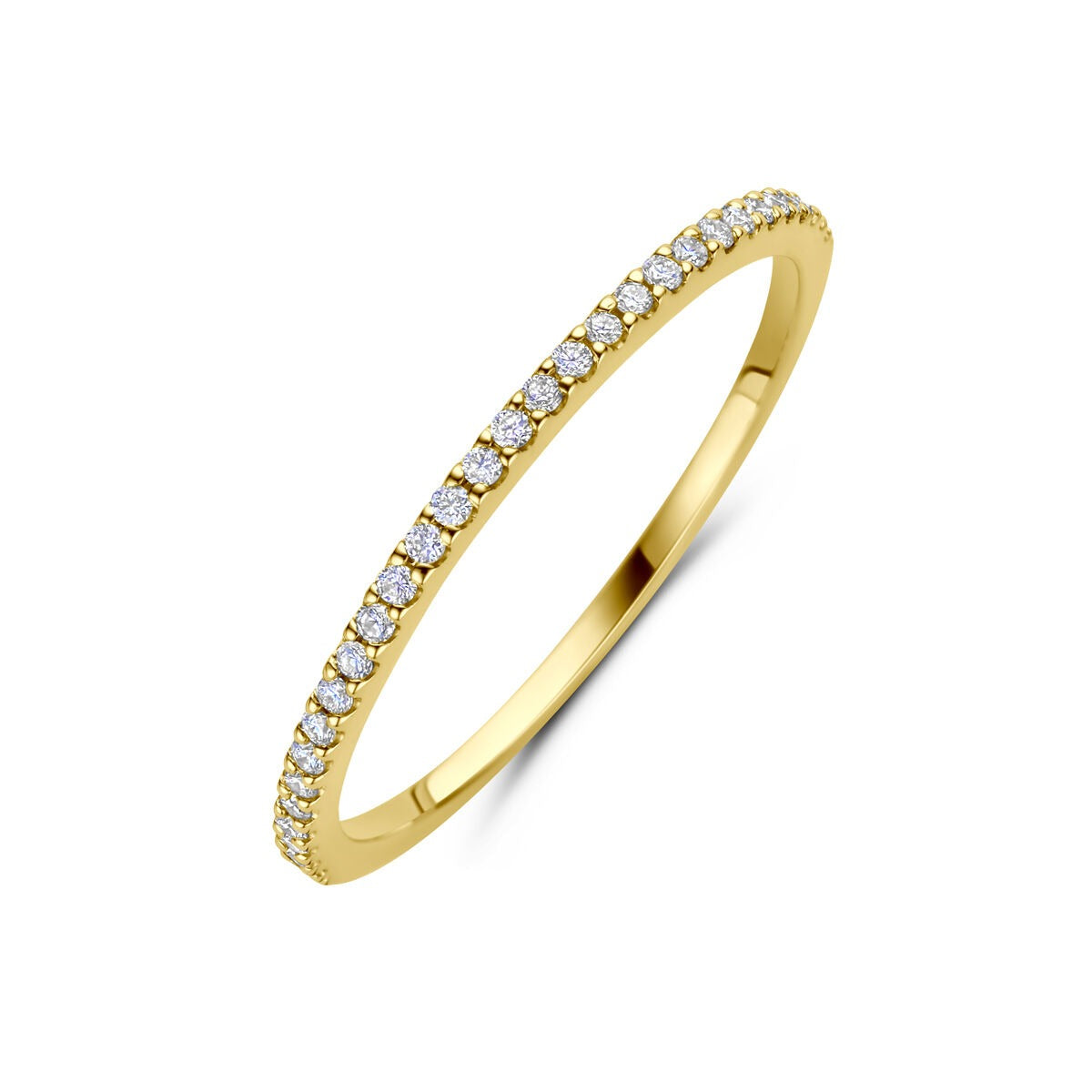 Damenring aus 14k Gelbgold mit feinen Diamanten, schmal und glänzend
