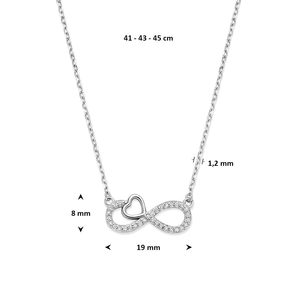Rhodiniertes 925er Silbercollier mit Infinity, Herzchen und Zirkonia