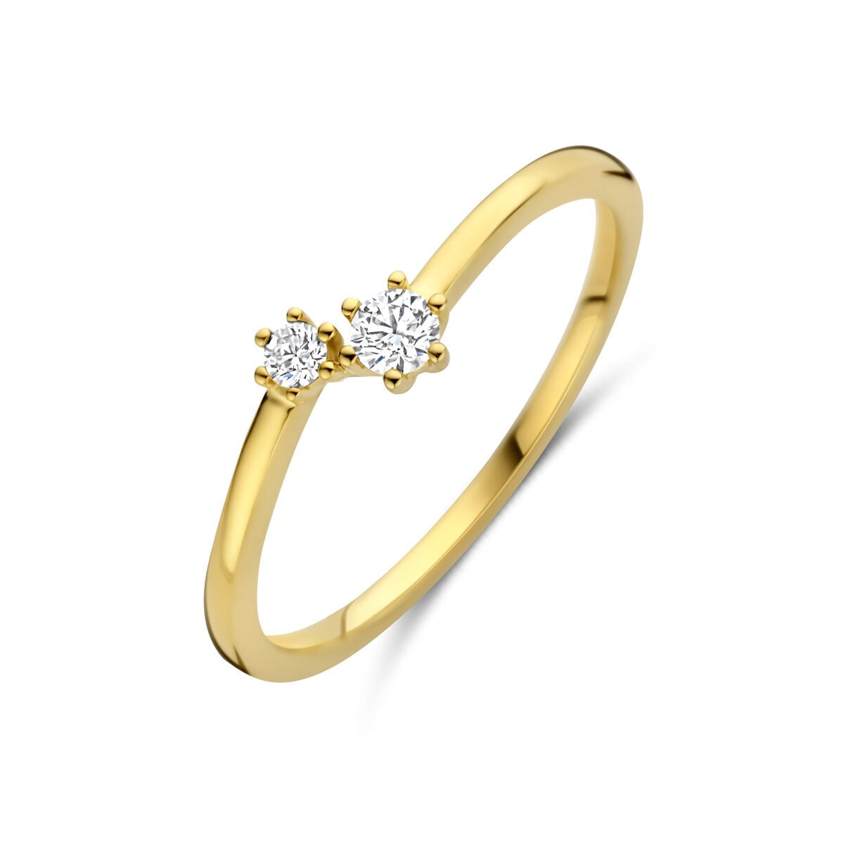 Damenring aus 14k Gelbgold mit zwei funkelnden Diamanten