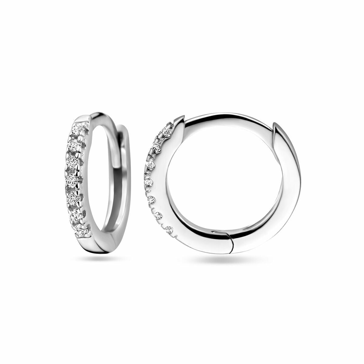 Rhodinierte Klappcreolen aus 925er Silber mit Zirkonia