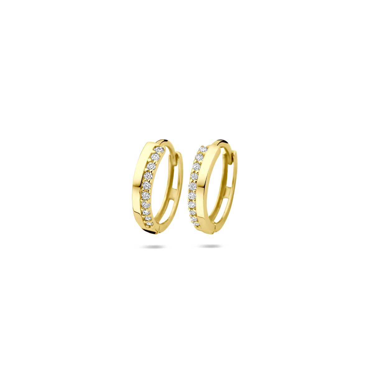 Klapp-Ohrringe aus 9k Gelbgold mit Zirkonia-Steinen in einer Reihe