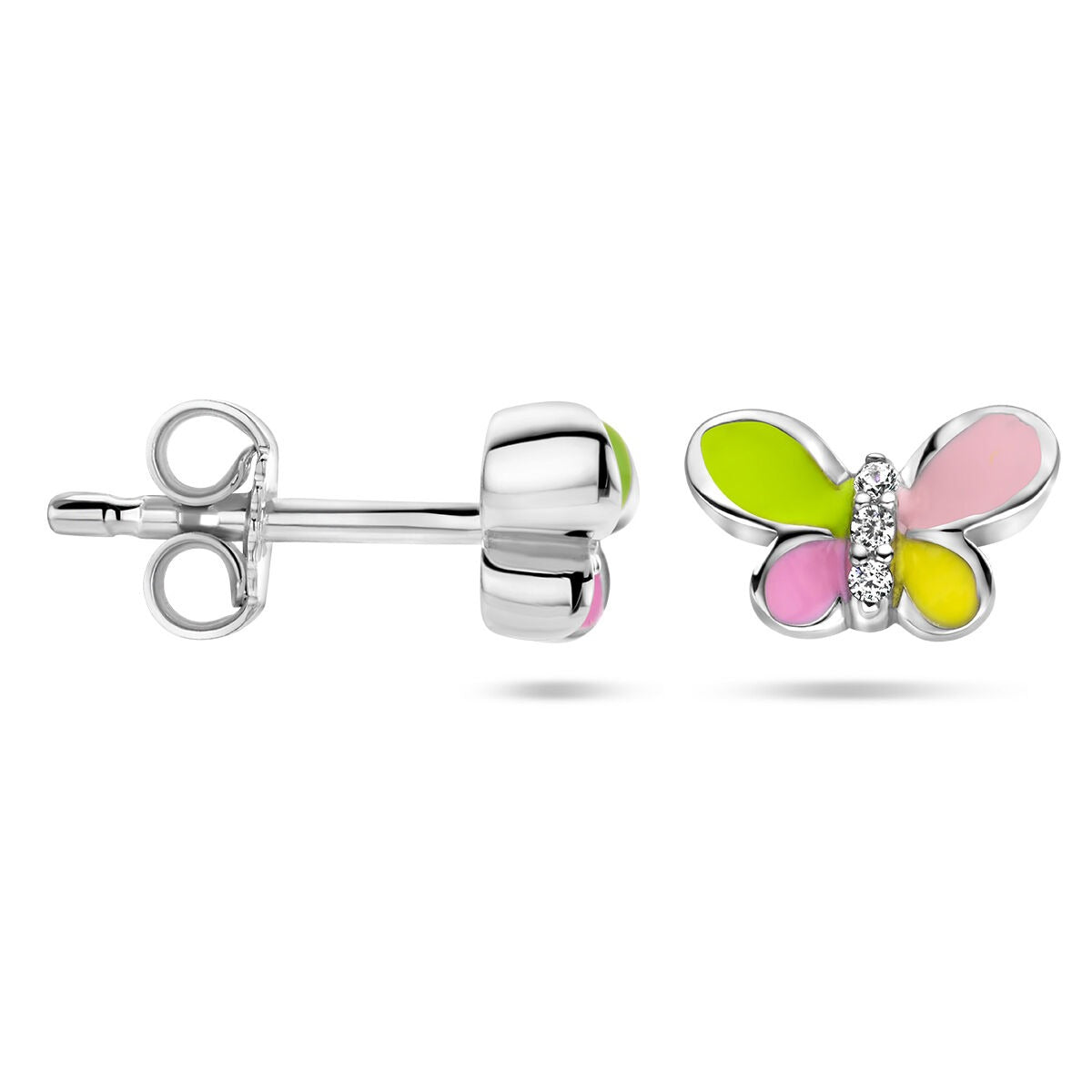 925er Rhodiniertes Silber Schmetterling-Ohrstecker mit Zirkonia