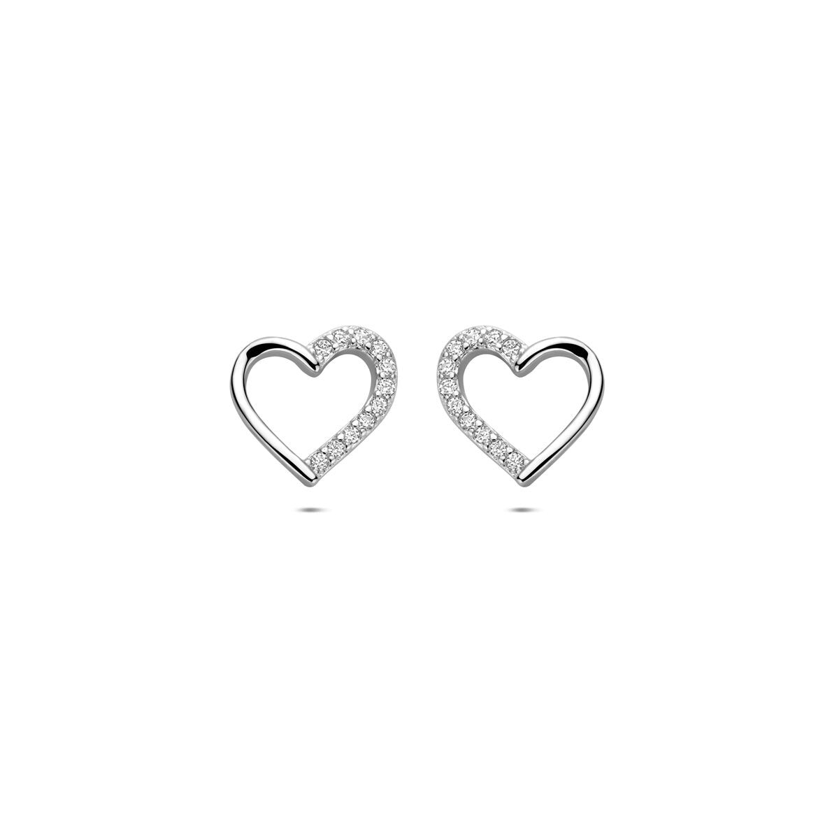 Zwei herzförmige Ohrstecker aus rhodiniertem 925 Silber mit Zirkonia-Steinen