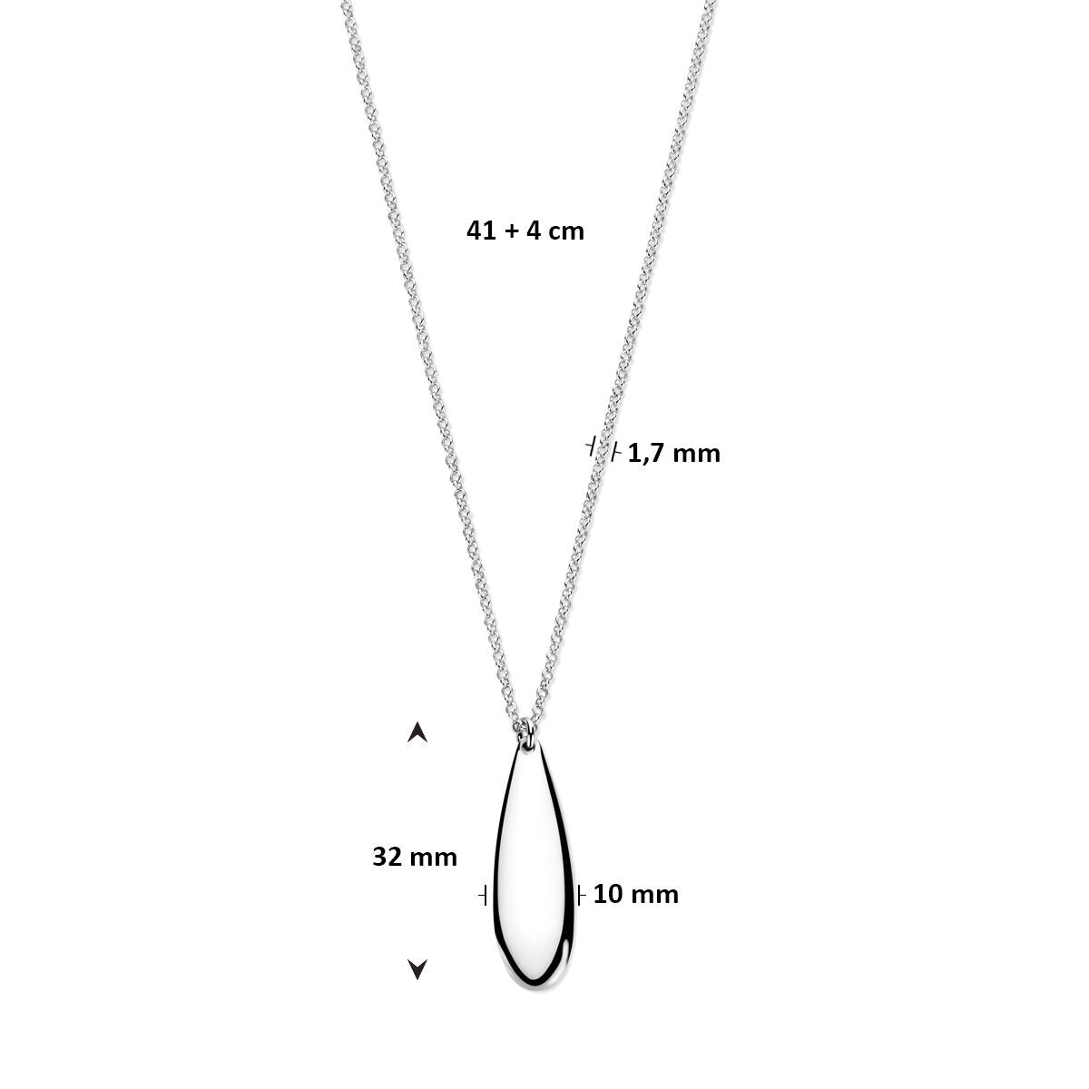 Silberne Halskette für Damen mit Tropfenanhänger – rhodiniert 925 41 + 4 cm