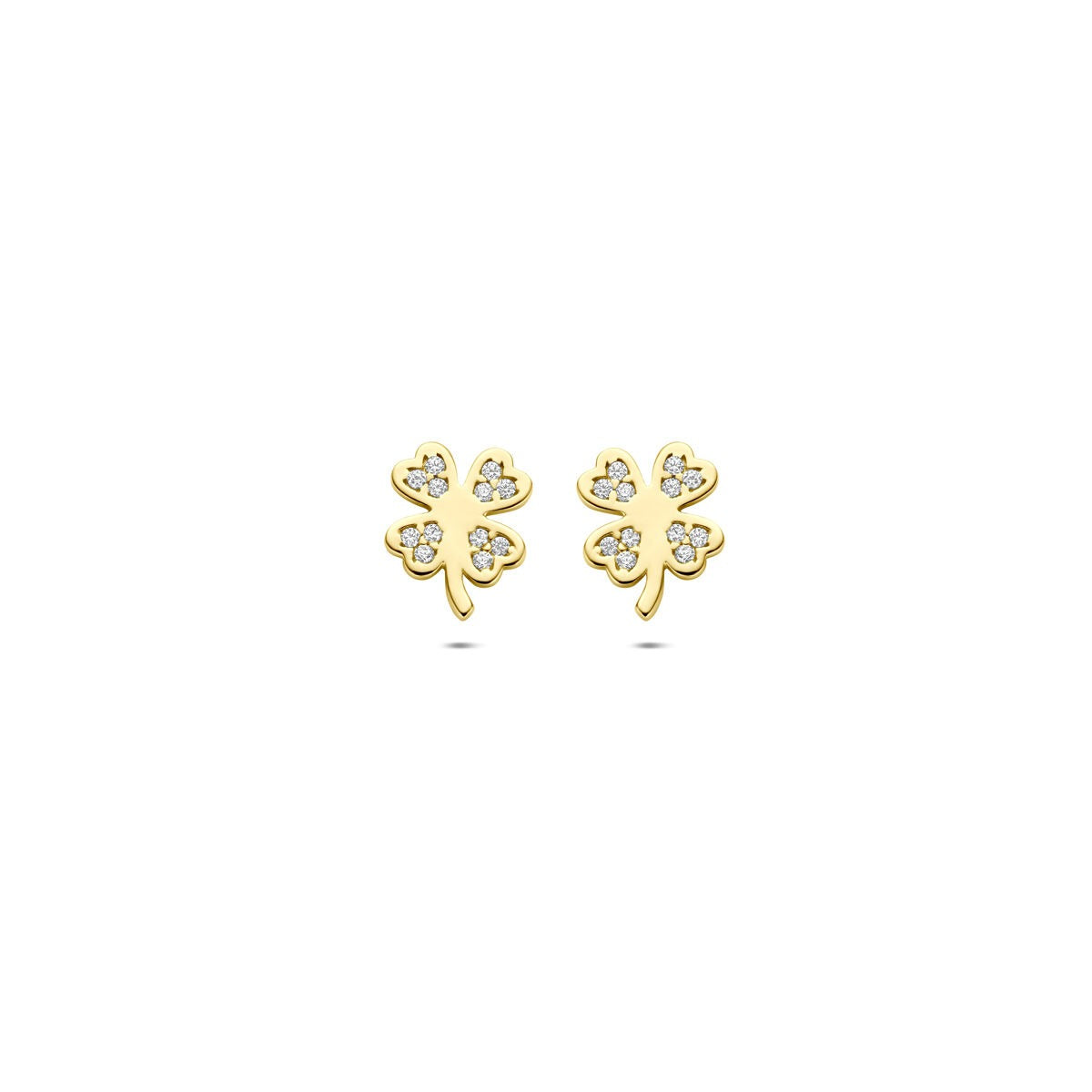 Ohrringe aus 14k Gelbgold in Kleeblattform mit Zirkonia, 7,5 x 6 mm