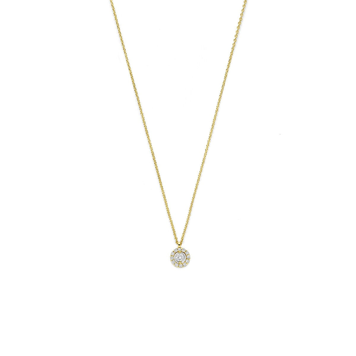 14k Gelbgoldkette mit rundem Anhänger und Diamant