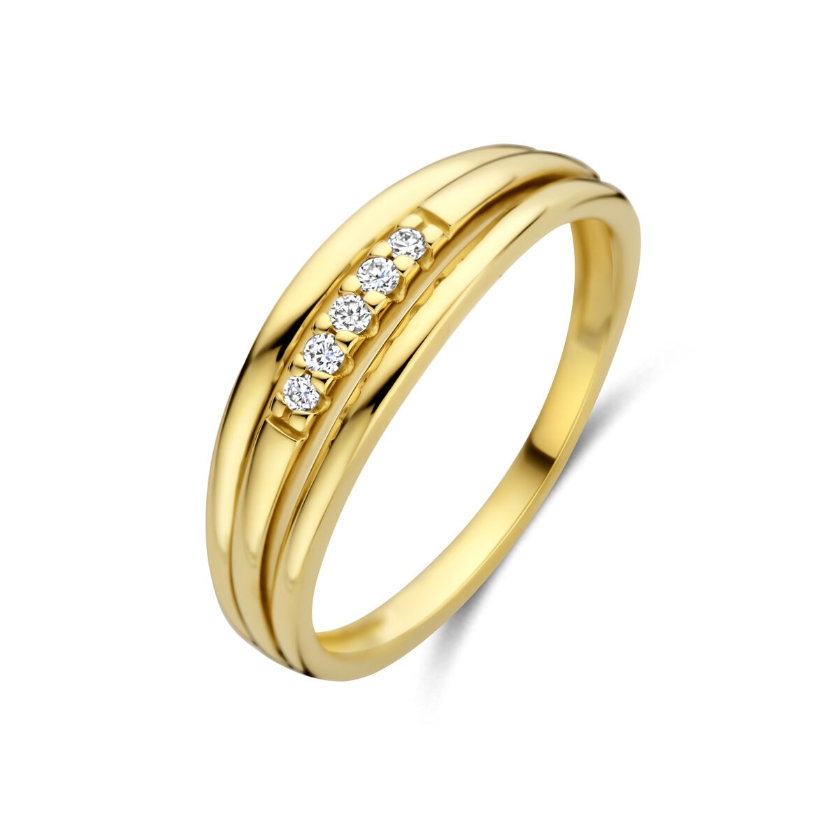 Damenring aus 14k Gelbgold mit fünf kleinen Diamanten in einer Reihe
