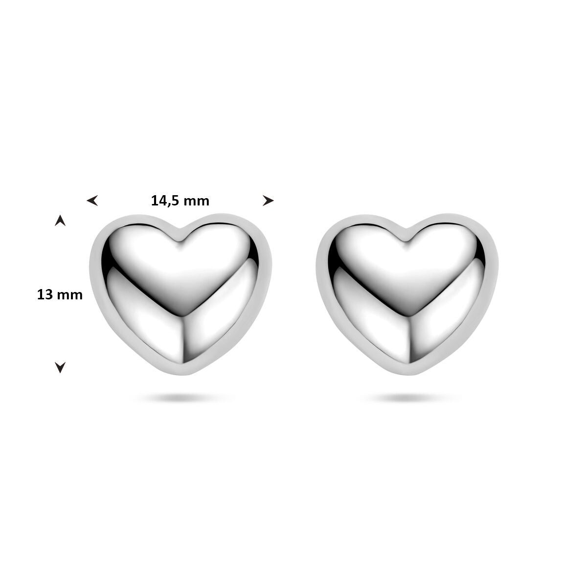 Ohrstecker Herz Silber rhodiniert 13 mm