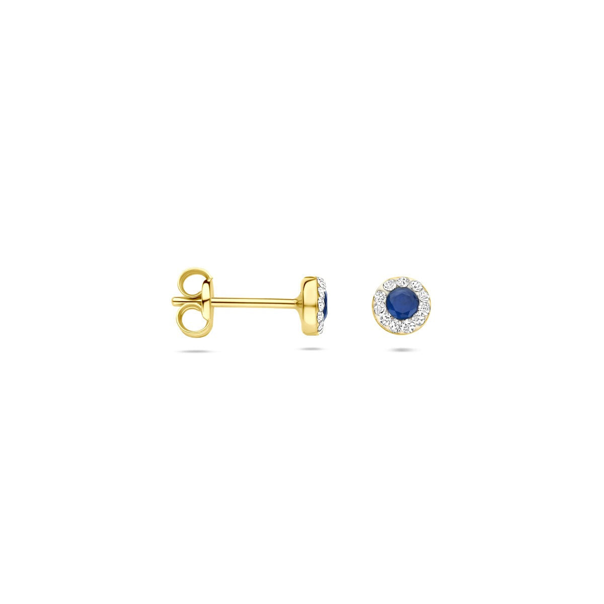 14k Gelbgold Ohrstecker mit synthetischem Saphir und Swarovski – 4,5 mm