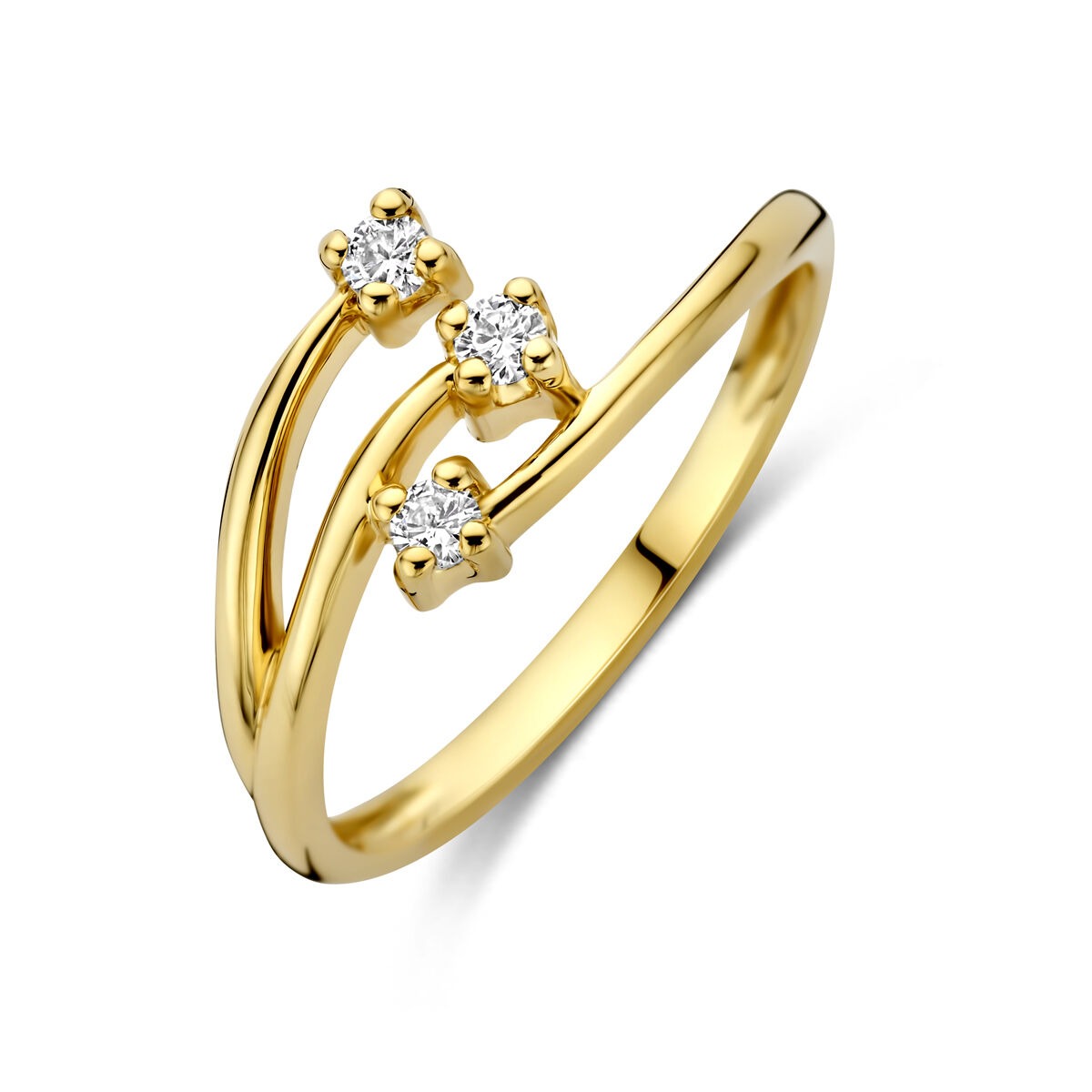 Ring aus 14 Karat Gelbgold mit drei lab-grown Diamanten in blumiger Anordnung