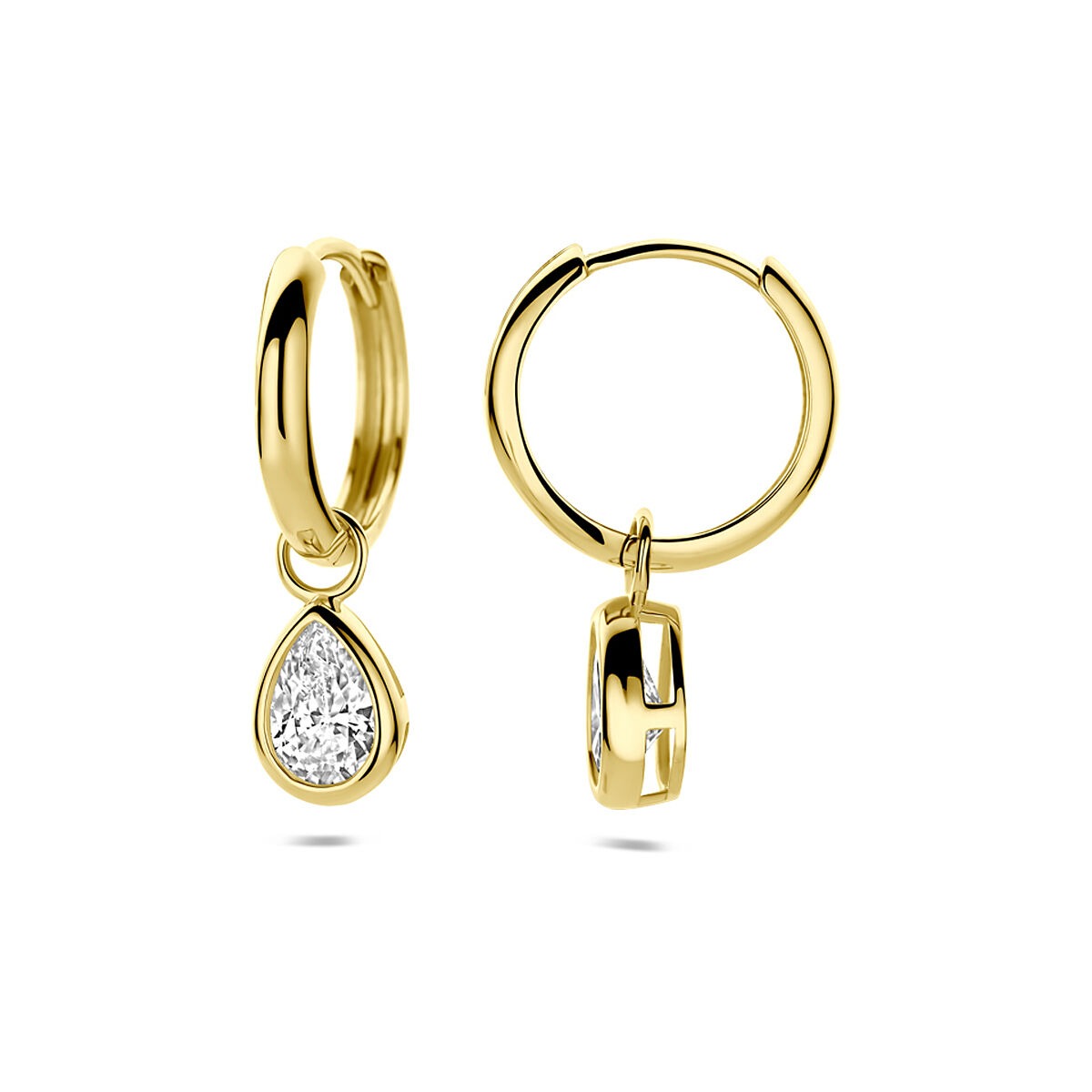 Gelbe 9-Karat-Ohrringe mit Zirkonia in Birnenform
